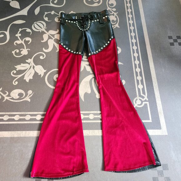 Dolls Kill Wicked Lester Royalty Flares Velvet Vegan Leather Rock Star Small - Picture 1 of 6